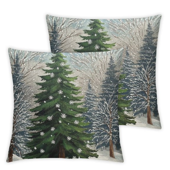 PHYHOO Winter Tree Throw Pillow Covers , Set of 2 Xmas Seasonal Snowflakes Forest Pillowcase for Chair Couch Sofa Bedroom Living Room Home Decor 12x12in