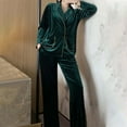 thumbnail image 2 of FAIWAD Velour Pajamas Set for Women Fall Winter Long Sleeve Trousers Pajamas Set Double-Breasted Homewear Suit (Medium, Army Green), 2 of 3