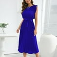 thumbnail image 2 of IROINNID Clearance Formal Dress for Women Wedding Guest Evening Night Party Dress Elegant Summer Gentle Sleeveless Round Neck Pleated Solid Color Dress,Blue, 2 of 8