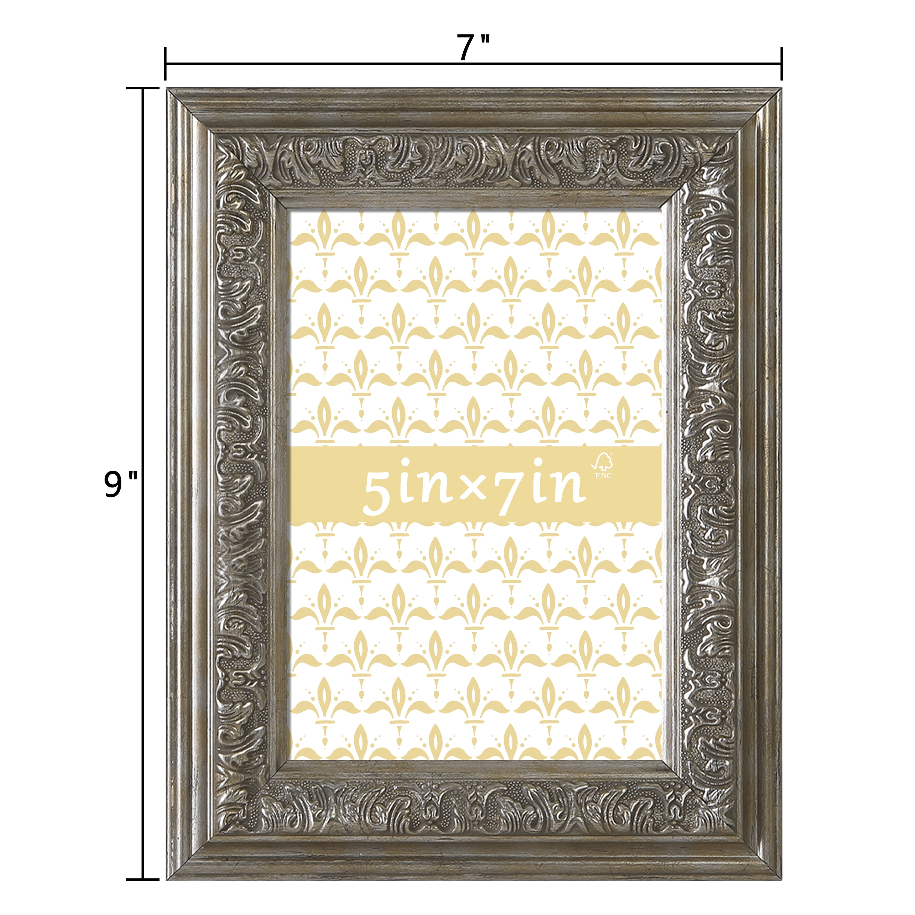 5x7 Picture Frame - Silver Vintage Frames for Tabletop or Wall Hanging