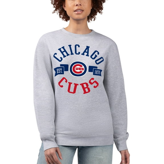 Women's G-III 4Her by Carl Banks Heather Gray Chicago Cubs Team Logo Fleece Pullover Sweatshirt