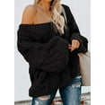 thumbnail image 4 of QWZNDZGR Women Sexy Long Sleeve Off Shoulder Loose Cable Knit Pullover Sweater, 4 of 4