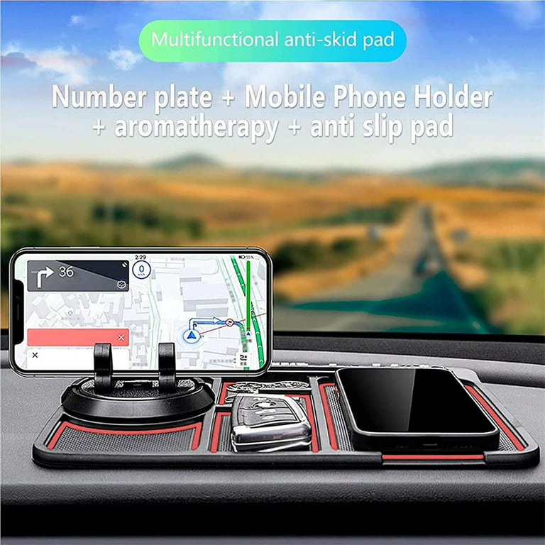 Non-Slip Phone Pad for 4-in-1 Car, Multifunctional Dashboard Anti-Slip  Rubber Pad Mat，Universal 360°Rotation Car Phone Holder，with Replaceable  Temporary Parking Card Number Plate and Aromatherapy 