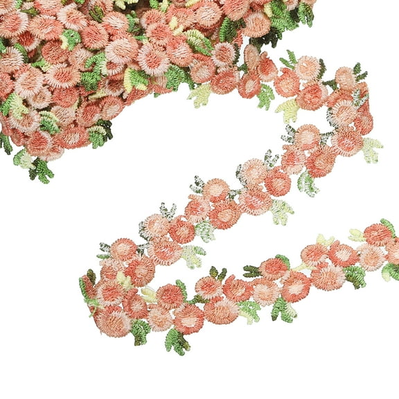 Light Pink Lace Trim Ribbon, 0.9" x 5 Yards Polyester Embroidered Crochet Lace Trim Fabric for Sewing