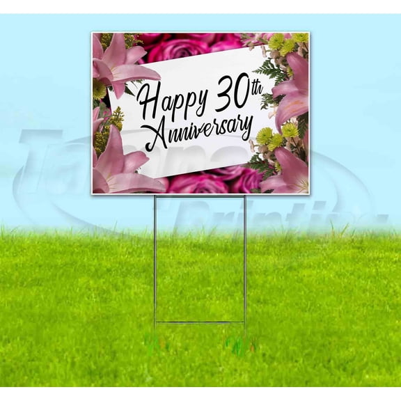 Happy 30Th Anniversary (18" x 24") Yard Sign, Includes Metal Step Stake