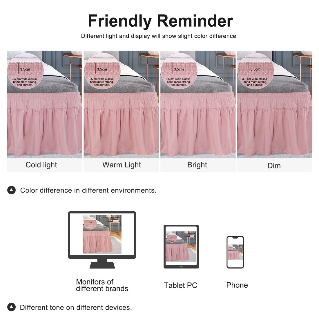 PiccoCasa 1Pcs Polyester Brushed Bed Skirt Elastic Dust Ruffles 16 Inch Drop Full Pink