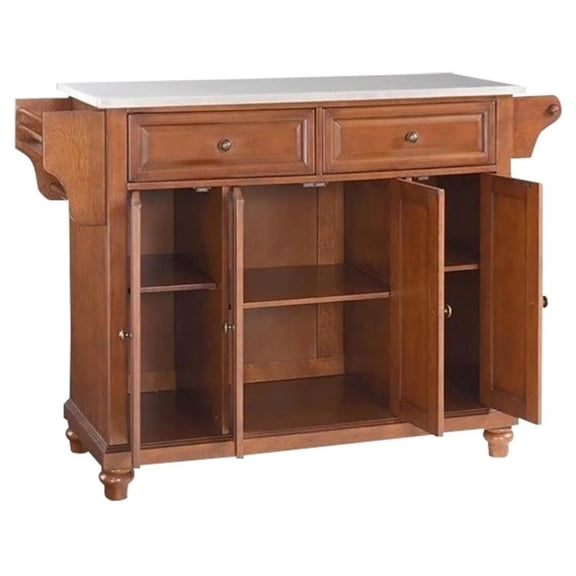 Pemberly Row Modern Stainless Steel Top Kitchen Island in Cherry