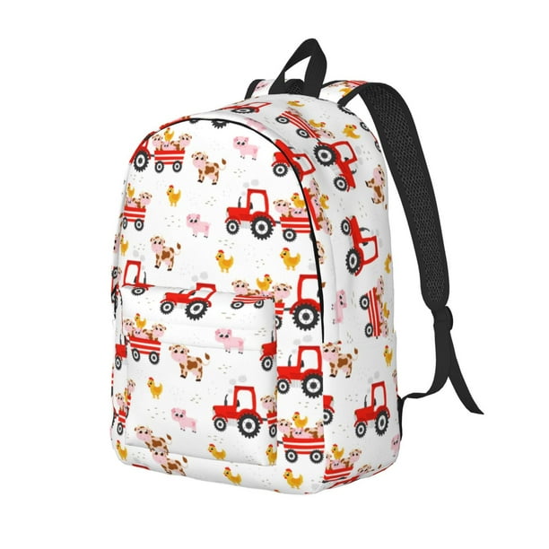 Disketp Tractor With Farm Animals print Canvas Backpack Lightweight Travel Daypack Student Rucksack Laptop Backpack-Medium