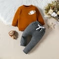 thumbnail image 2 of NIEWTR Toddler Baby Boy Fall Outfits Long Sleeve Crew Neck Pullover Sweatshirt + Jogger Pants Set Infant Winter Clothes (6-9 Months,Brown), 2 of 6