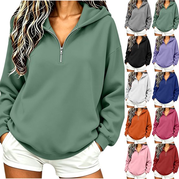 Smsaxvxz Half Zipper Oversized Sweatshirts for Women Casual Long Sleeve Shirts Solid Pullover Tops Fashion Fall Outfits Mint Green XL