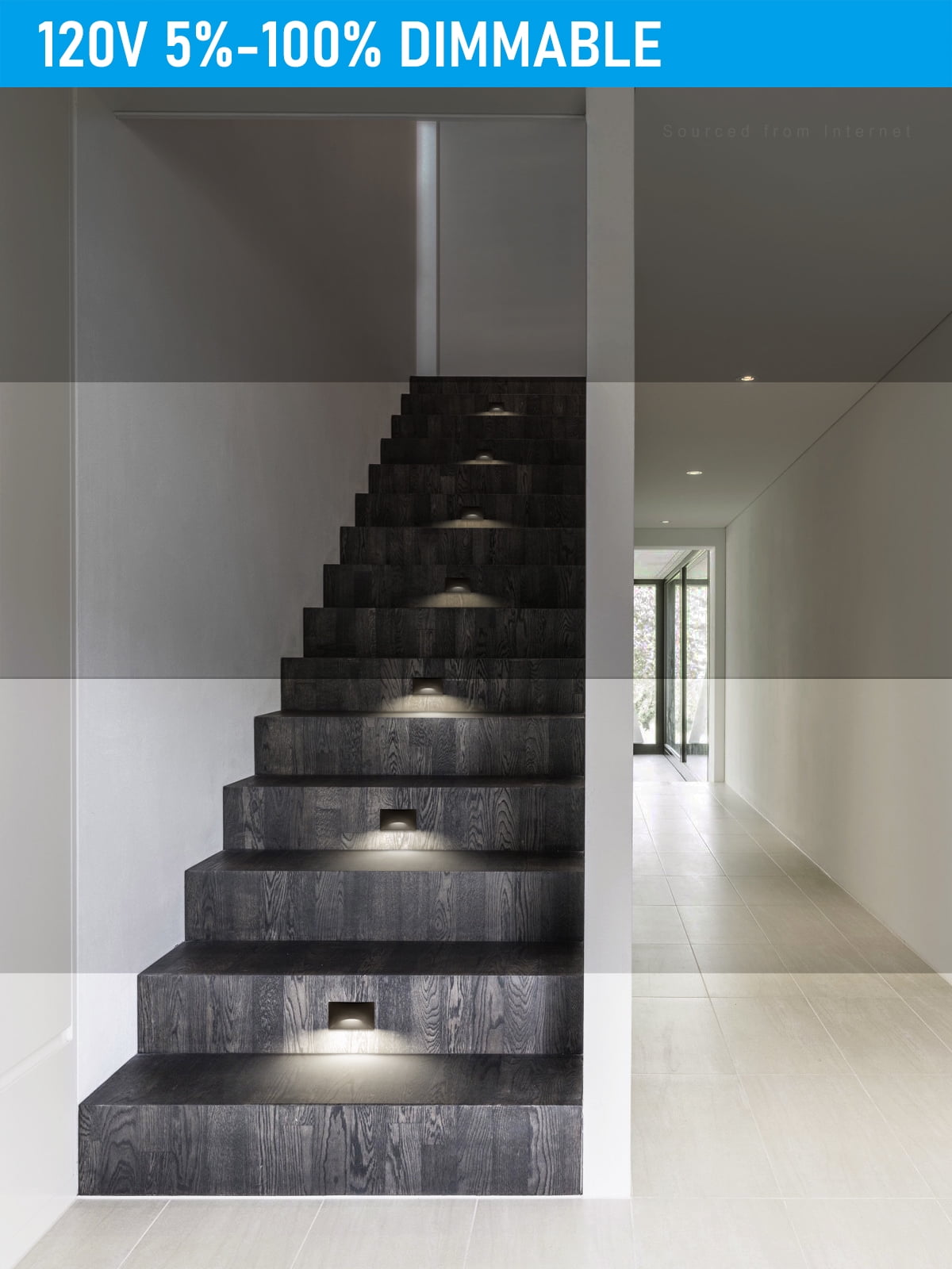 9 Pack 5CCT 120V LED Step Lights, Dimmable Stair Lights IP65 Waterproof, Aluminum Shell, Anti-Glare, CRI90, Black