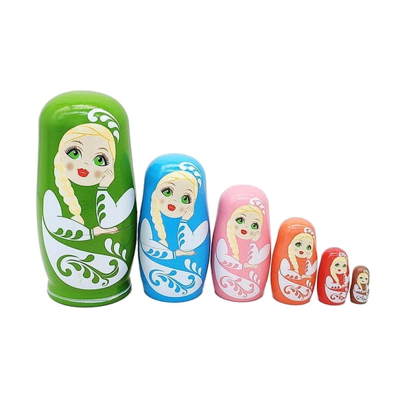 Lipstore 6 Pieces Nesting Doll Matryoshka Dolls Lovely Collectible Crafts Ornament Stackable Nesting Wishing Dolls for Easter Birthday green