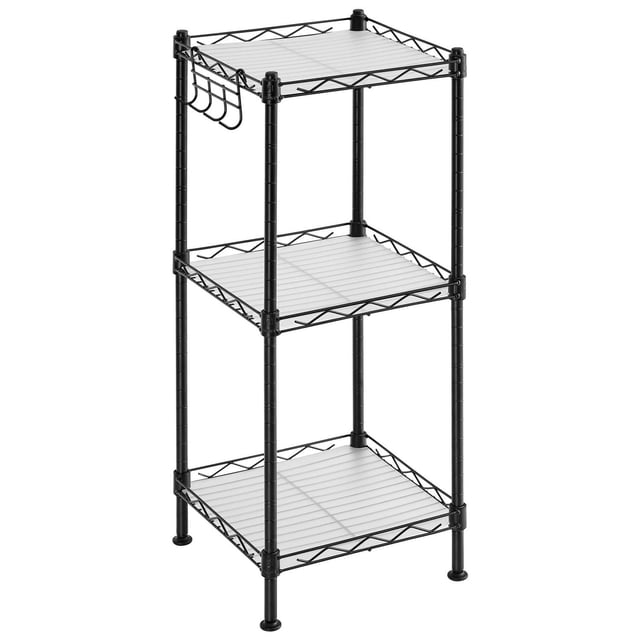 SONGMICS HOME Étagère de Salle de Bain 3 Niveaux – Rangement pour Espace au-dessus des Toilettes avec Design Extensible, Tablettes Antidérapantes et Crochet, Noir Encre