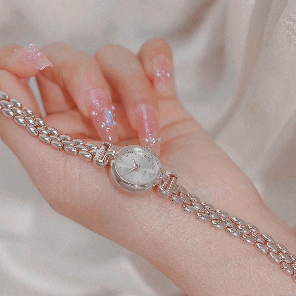 Petite Womens Round Simple Wrist Watch Fashion Dress Diamond Female Watches for Ladies Analog Quartz Stainless Steel Waterproof Watch