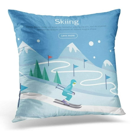 CMFUN Skiing Skier on Snowy Slope Way Person Flat Winter Season Recreation Sport Activity Slalom Ski Race Pillow Case Pillow Cover 20x20