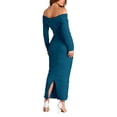thumbnail image 2 of Vestido PRETTYGARDEN Maxi Azul Lago con Hombros Descubiertos, Fruncido y Abertura XL, 2 of 8
