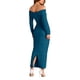 thumbnail image 2 of Vestido PRETTYGARDEN Maxi Azul Lago con Hombros Descubiertos, Fruncido y Abertura XL, 2 of 8