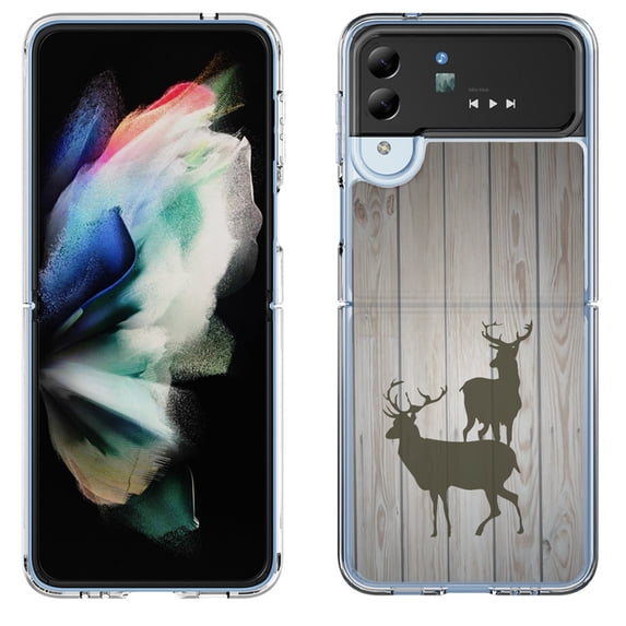 Shockproof Bumper Phone Case for Samsung Galaxy Z Flip 4 5G, by OneToughShield ® - Wood/Deer