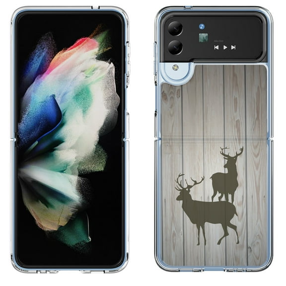 Shockproof Bumper Phone Case for Samsung Galaxy Z Flip 4 5G, by OneToughShield ® - Wood/Deer