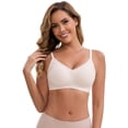 thumbnail image 5 of DARING DIVA Lace Trim V-Neck Wireless Bra Adjustable Spaghetti Straps Lift Up L Beige, 5 of 6