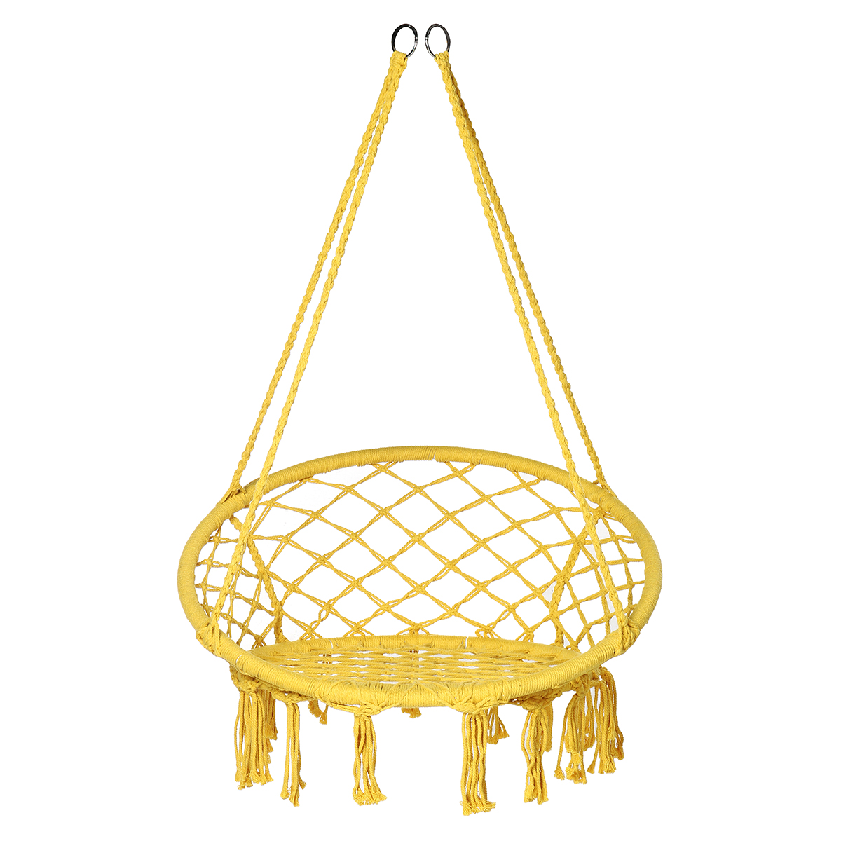 Hammock Chair with Fringe Tassels,Exquisite Dreamy Round Hanging Chair,Cotton Rope Macrame Swing Chairs for Indoor/Outdoor Bedroom Patio Deck or Garden,Handwoven Hammock Hanging Chair Swing - image 4 of 4