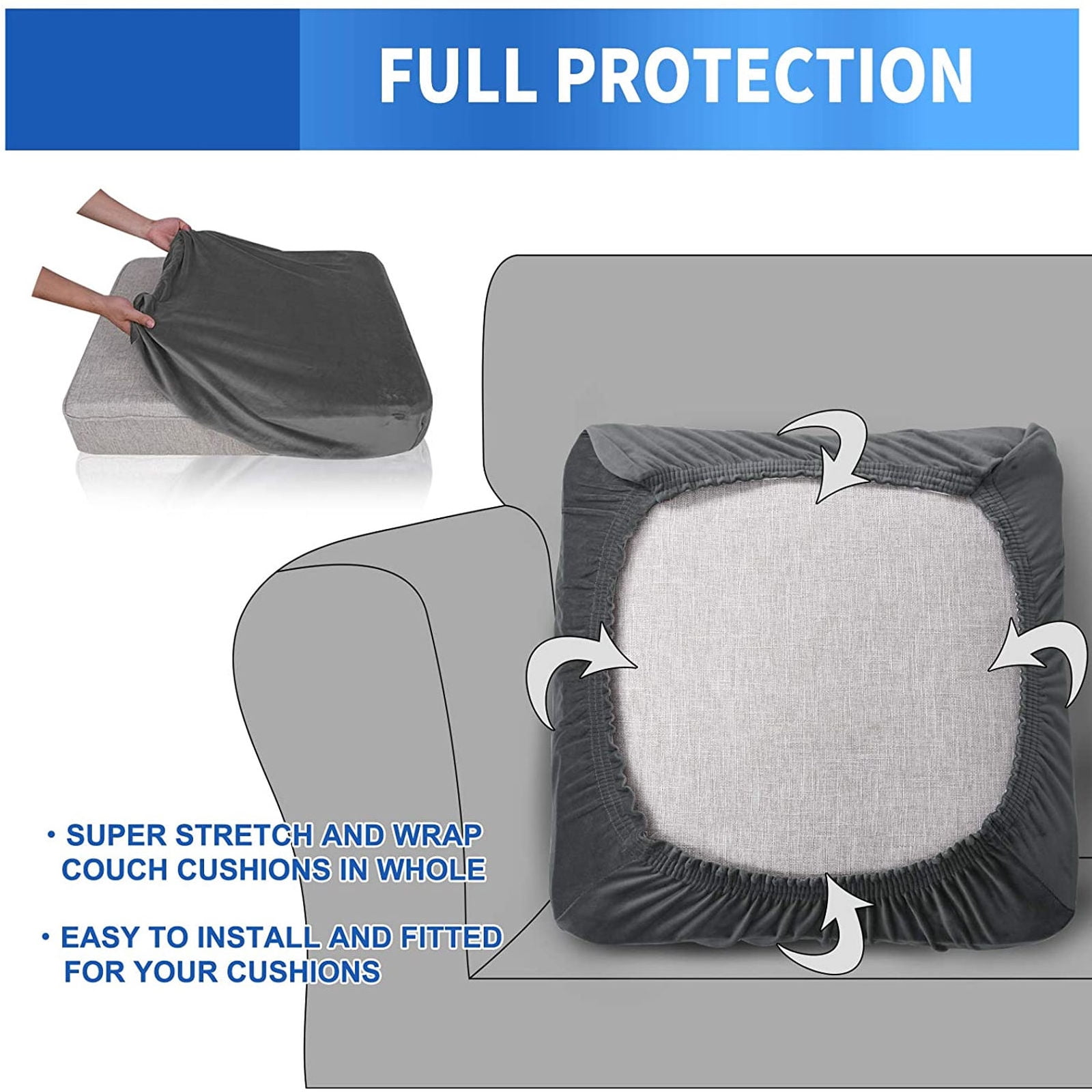 Velvet Stretch Cushion Cover Sofa Slipcover For L-Shaped Sofa Chaise Longue 1 2 3 Cushion Couch Sofa Cover Soft Furniture Protector -Light gray-XL chaise longue(left)