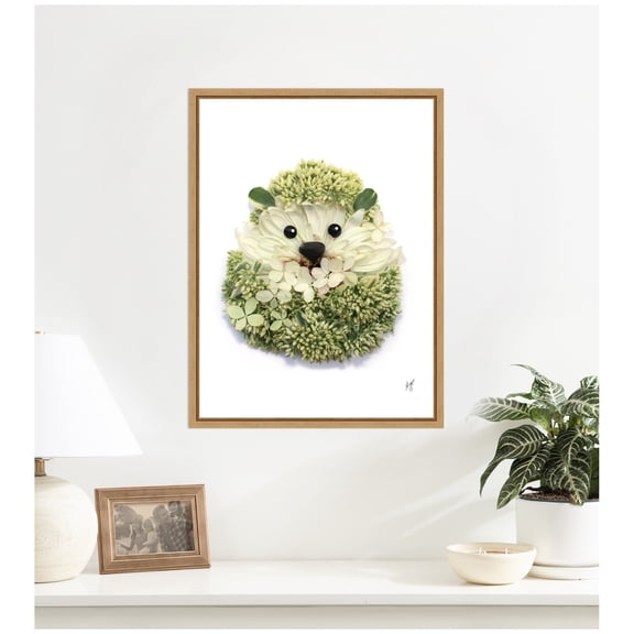 Kate and Laurel Framed Canvas Wall Art Print Hedgehog by Madeline Jeppesen, 18 x 24 Sylvie Natural Frame, Whimsical, Animal Art for Wall Decor