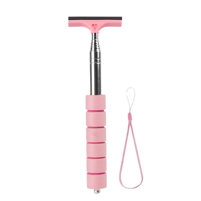 Car Rearview Mirror Wiper Stainless Steel Retractable Glass Wiper Defogging Tool Pink