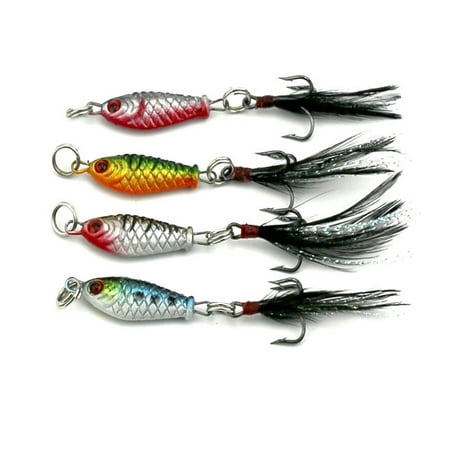 4Pcs 6.4g/2.5cm Mini Metal Spinner Fishing Baits Minnow Hard Bait Feather Tail Lure Tackle for Bass Trout