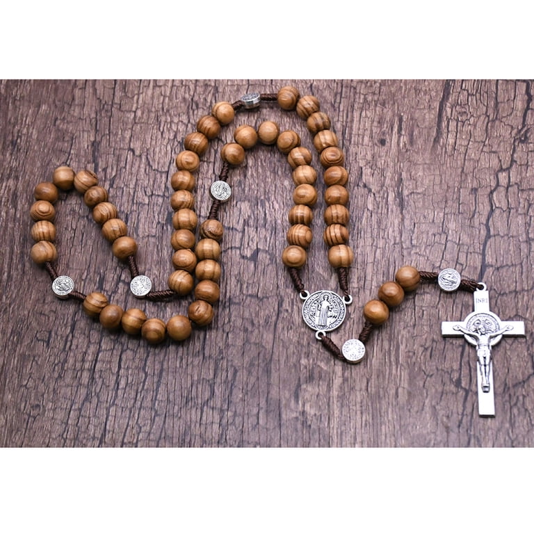 Handmade Round Bead Catholic Wall Rosary Cross Woo... – Grandado