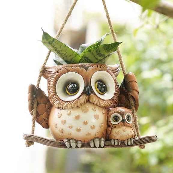 Quoowiit Resin Owl Hanging Planter, 4.72" with Drainage Holes for Small Succulents