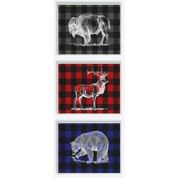 The Stupell Home Decor Collection Plaid American Animal Trio 3pc Wall Plaque Art Set, 10 x 0.5 x 15