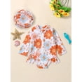thumbnail image 2 of xiaxaixu Infant Girl's Summer Swimsuit, Flower Print Long Sleeve Round Neck Zipper Closure Ruffle Bikini + Swimming Cap, 2 of 9