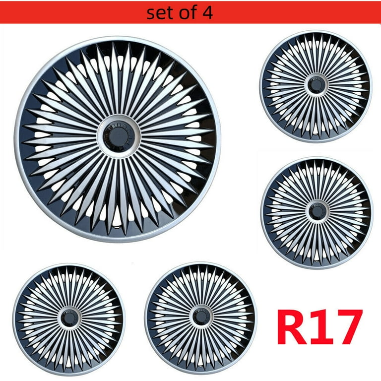 Hubcap Wheel Cover Replacement R17 Hub Caps Universal-Fit Steel Wheel Rim Cover ABS Material Exterior Accessories For Most Car Truck SUV -Set Of 4 (17-inch,Black