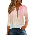 thumbnail image 2 of Elvqul Zipper Blouses for Women Loose Tops Printed Pink Casual Long Sleeve V Neck Womens Blouse Fanshion, 2 of 5