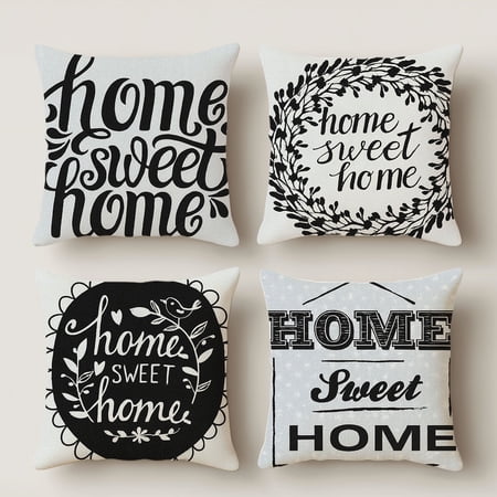 Hoease 14x14 Inch Home Sweet Home Farmhouse Letter Throw Pillow Cover Vintage Black White Text Sofa Decor Cushion Cover No Insert