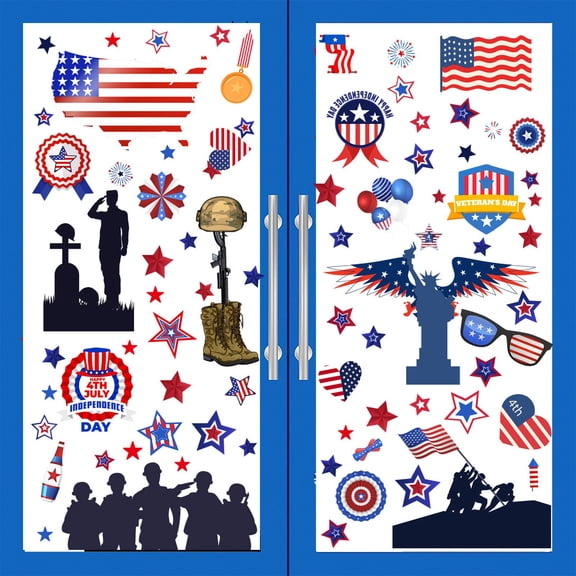 Qocolhg 9 Sheets Patriotic Memorial Day Window Clings, 4th of July Window Stickers Veteran Day American Flag Window Decals Independence Day Window Decor for Home School Office Party Glass Supplies