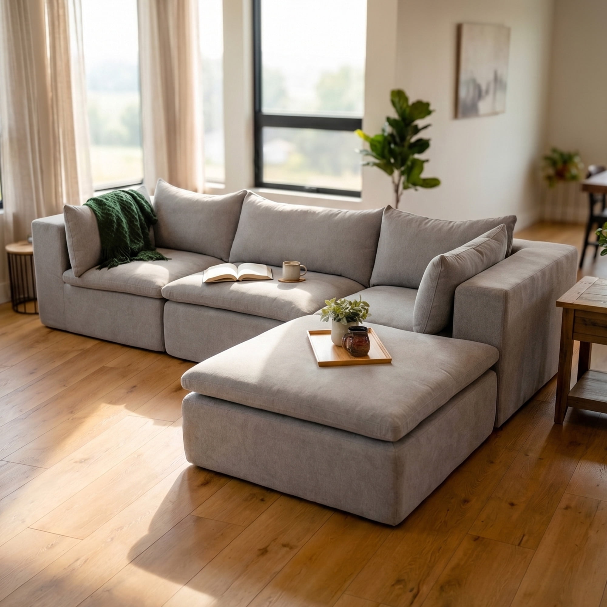 Big Joe Averra Sectional Couch for Living Room, 4 Piece Sofa, Cottage Gray
