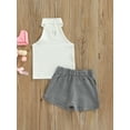 thumbnail image 5 of Liacowi 2Pcs Girls Summer Outfits Clothes Set, Halterneck Sleeveless Tank Tops + Plaid Button High Waist Shorts, 5 of 9