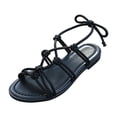 thumbnail image 3 of Dweltoz Women Lace Up Flats Sandals Open Toe Gladiator Summer Holiday Roman Sandals Strappy Criss Cross Comfortable Non Slip Tie-Up Shoes,Black 39, 3 of 7