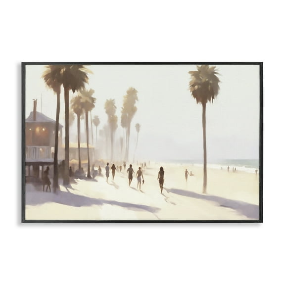 Stupell Industries Running on Tropical Beach Landscape & Nature Painting Black Framed Art Print Wall Art, 18 x 12