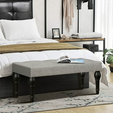 Tcbosik 42" End of Bed Bench, Upholstered Linen Modern Ottoman with Wood Frame for Bedroom Living Room Entryway Hallway, Gray