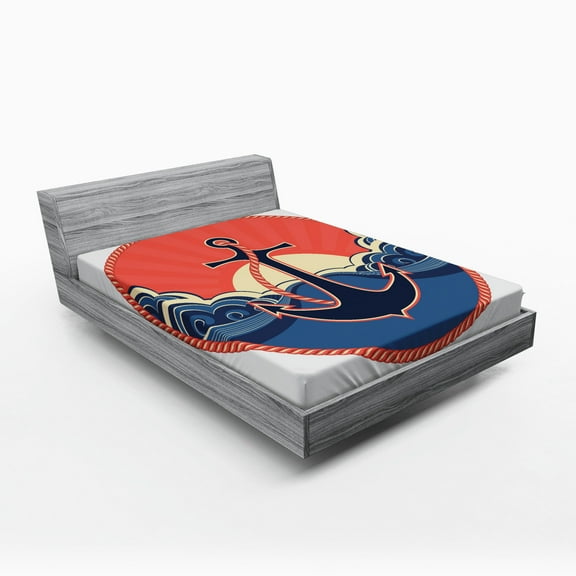 Ambesonne Nautical Fitted Sheet, Sea Waves at Sunset, Full Size, Red Blue Yellow