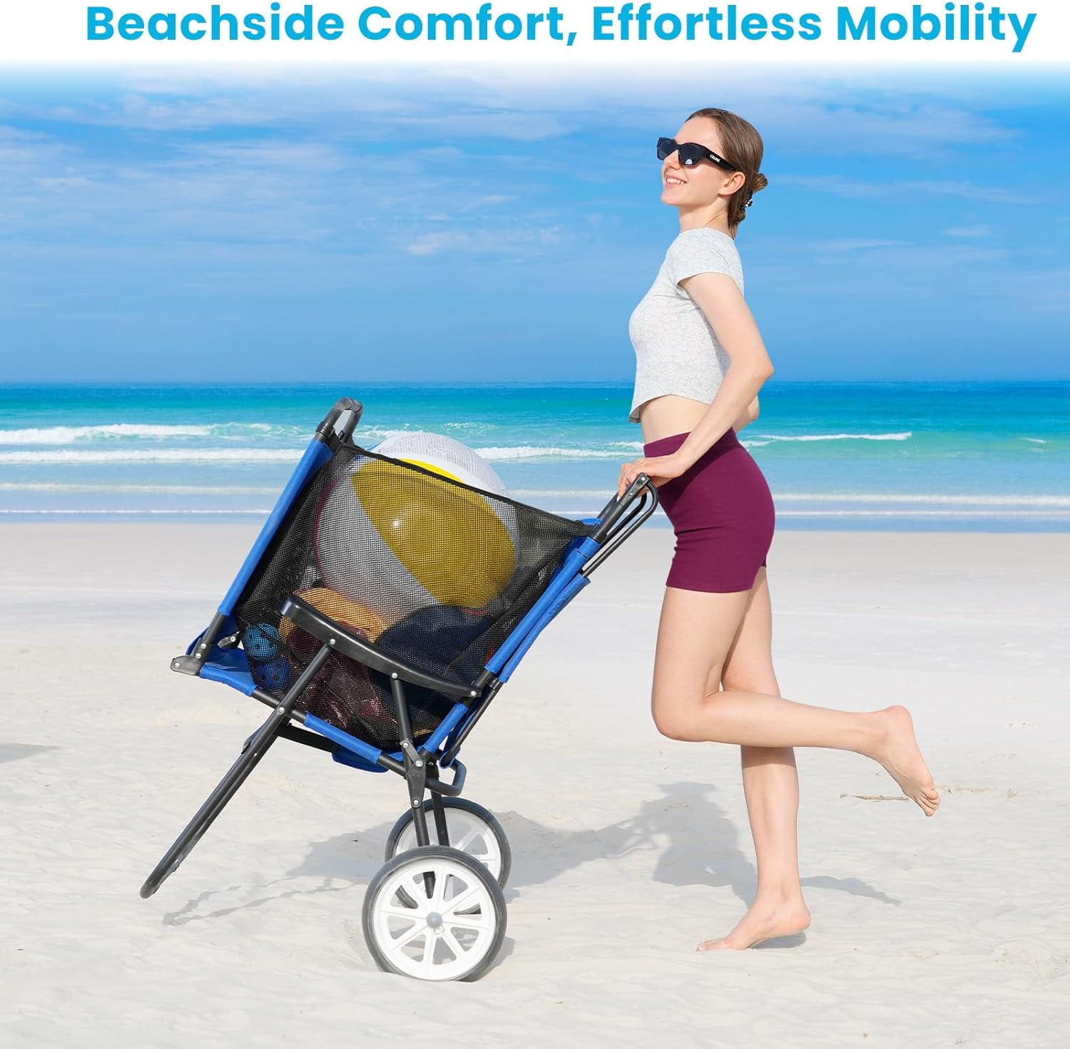 Slsy 2-in-1 Folding Beach Cart Chair with 10'' Wheels, Heavy