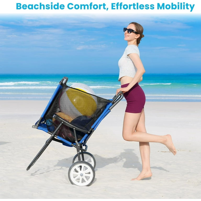 Slsy 2-in-1 Folding Beach Cart Chair with 10'' Wheels, Heavy Duty