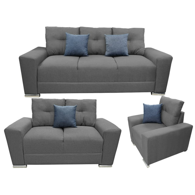 Sala Modular 3-2-1 El Bazar Store Suecia Gris Oxford, Sofa, Love seat y sillon