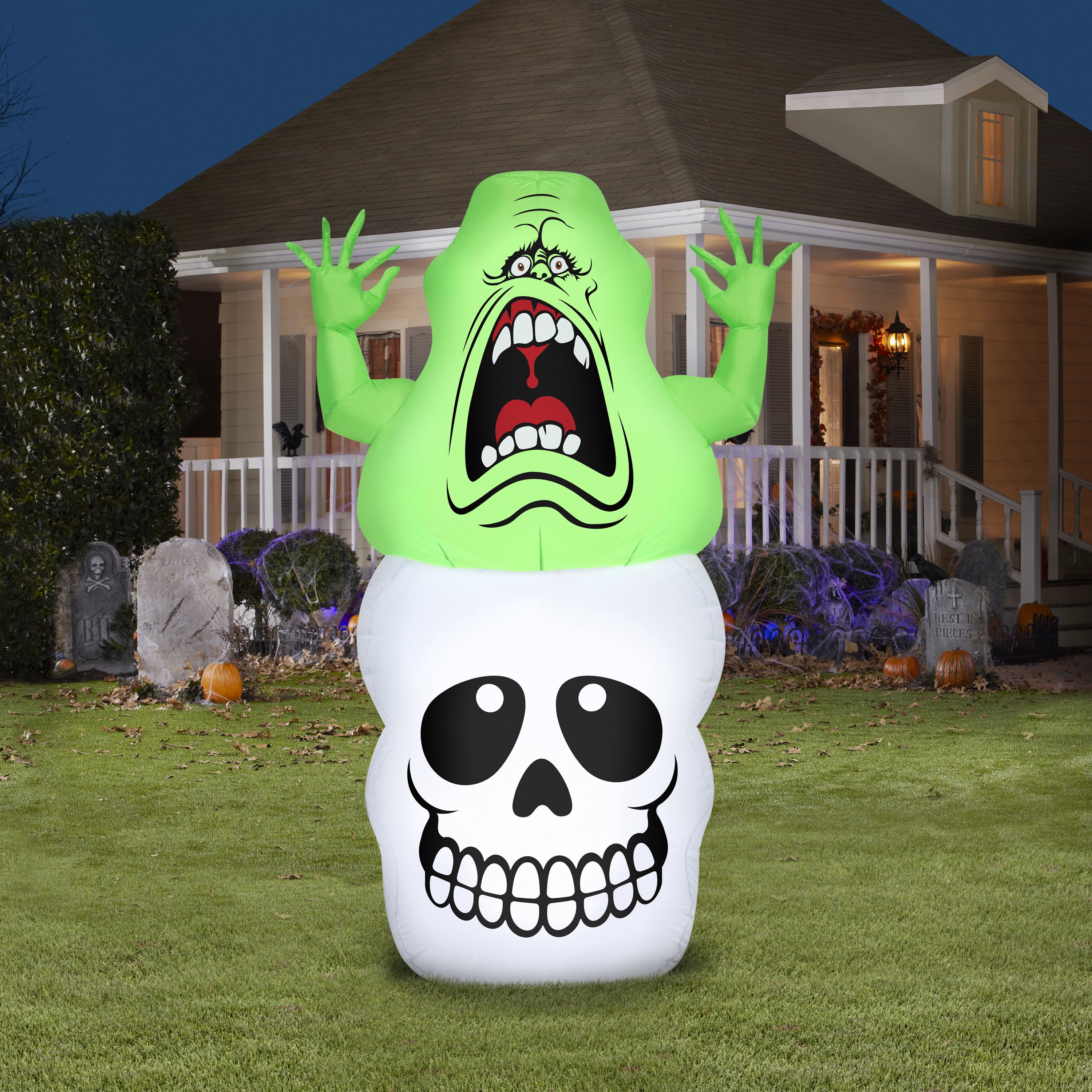 Airblown Halloween Yard Inflatables Light Ghostbusters Slimer on a Skull Sony, 5 ft