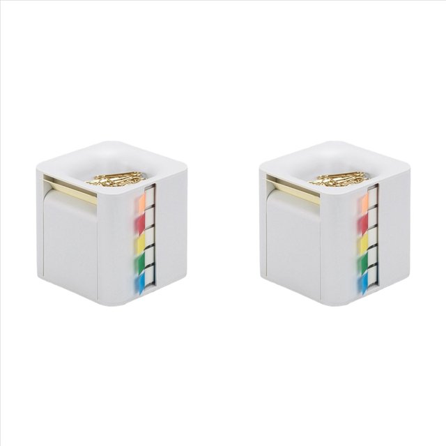 2X Portanotas Adhesivas 5 en 1 con Forma de Cubo. Dispensador Multifunción con Notas Adhesivas Emergentes, Pestañas Adhesivas y Rollos Adhesivos. A