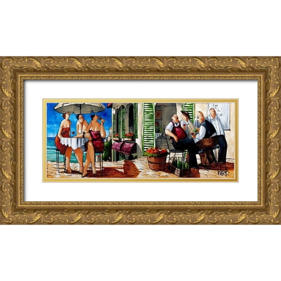 West, Ronald 32x15 Gold Ornate Wood Framed with Double Matting Museum Art Print Titled - Terrace Lunch