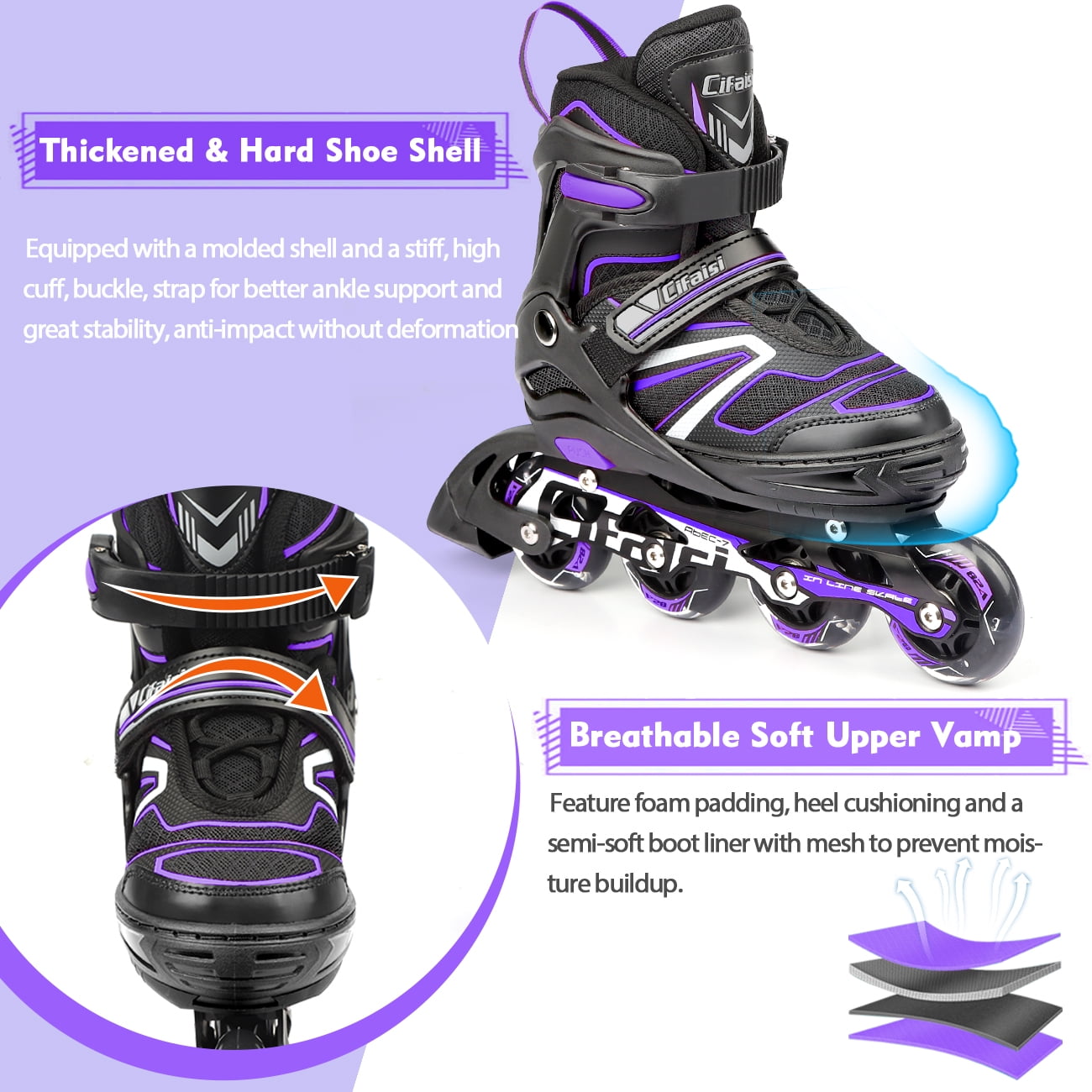 Cifaisi Adjustable Inline Skates with Illuminating Wheels for Kids,Girls and Boys,Size 6.5-8